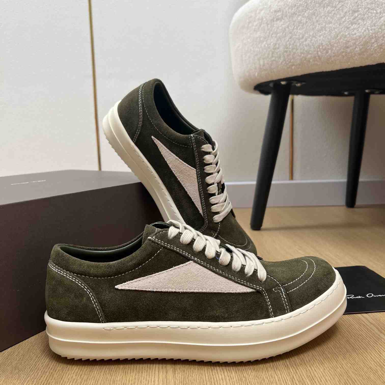 Rick Owens Vintage Leather-Trimmed Suede Sneakers - DesignerGu