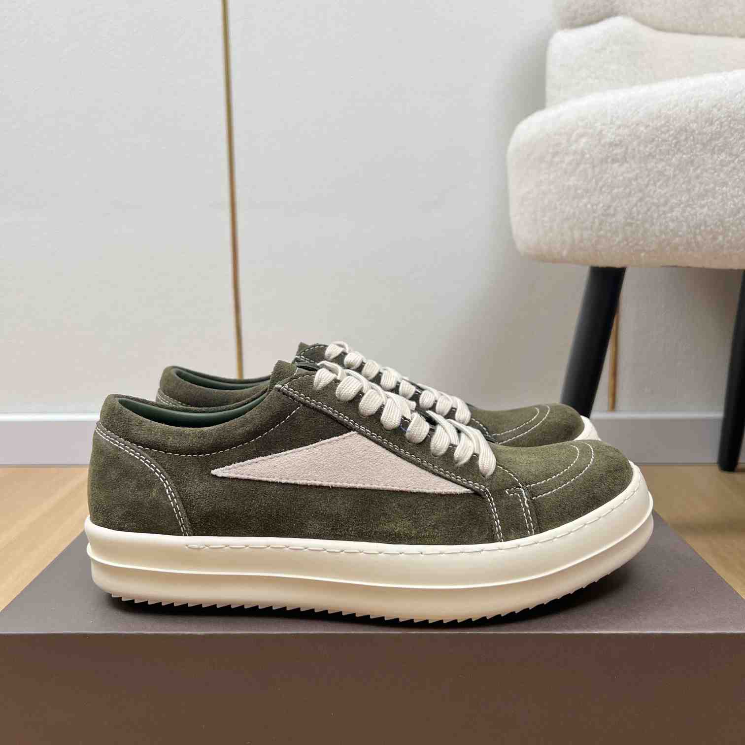 Rick Owens Vintage Leather-Trimmed Suede Sneakers - DesignerGu