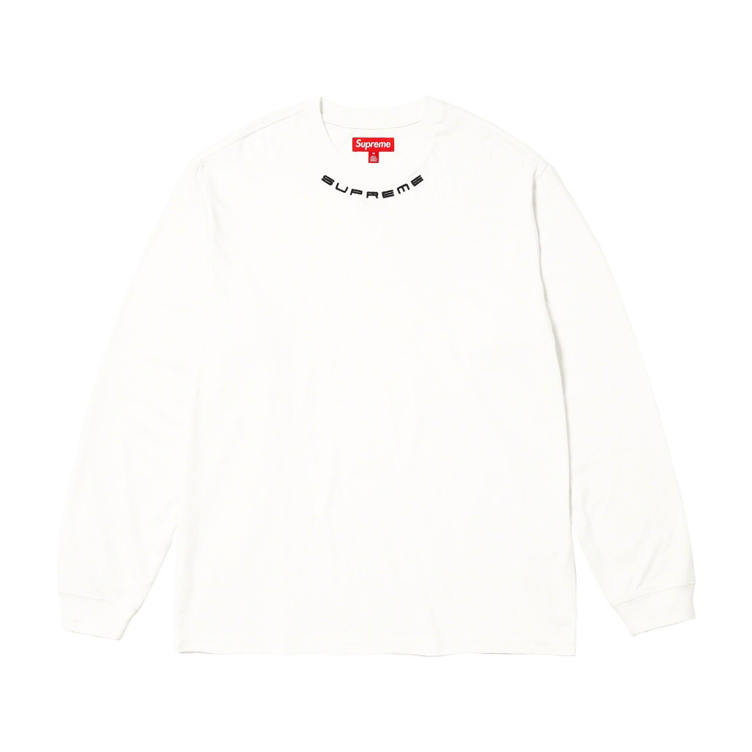 Supreme Collar Logo Long-Sleeve Top 'White' - DesignerGu
