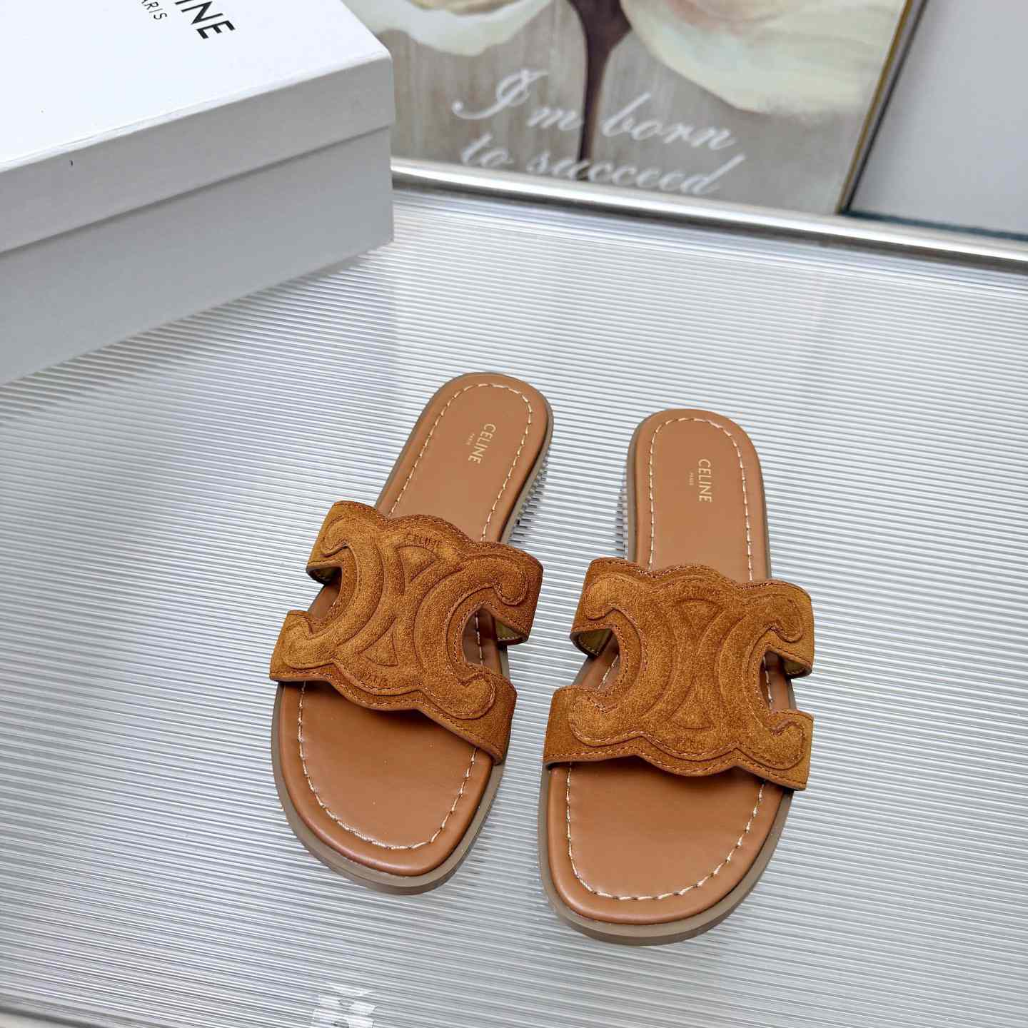 Celine Marina Triomphe Mule In Suede Calfskin - DesignerGu