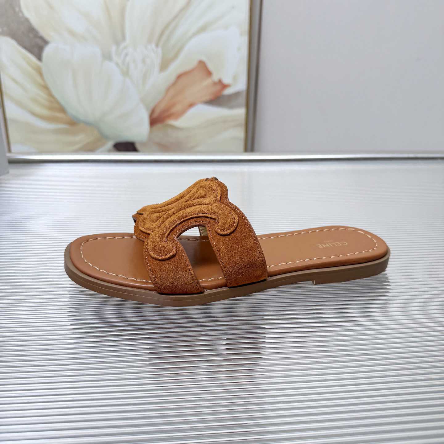 Celine Marina Triomphe Mule In Suede Calfskin - DesignerGu