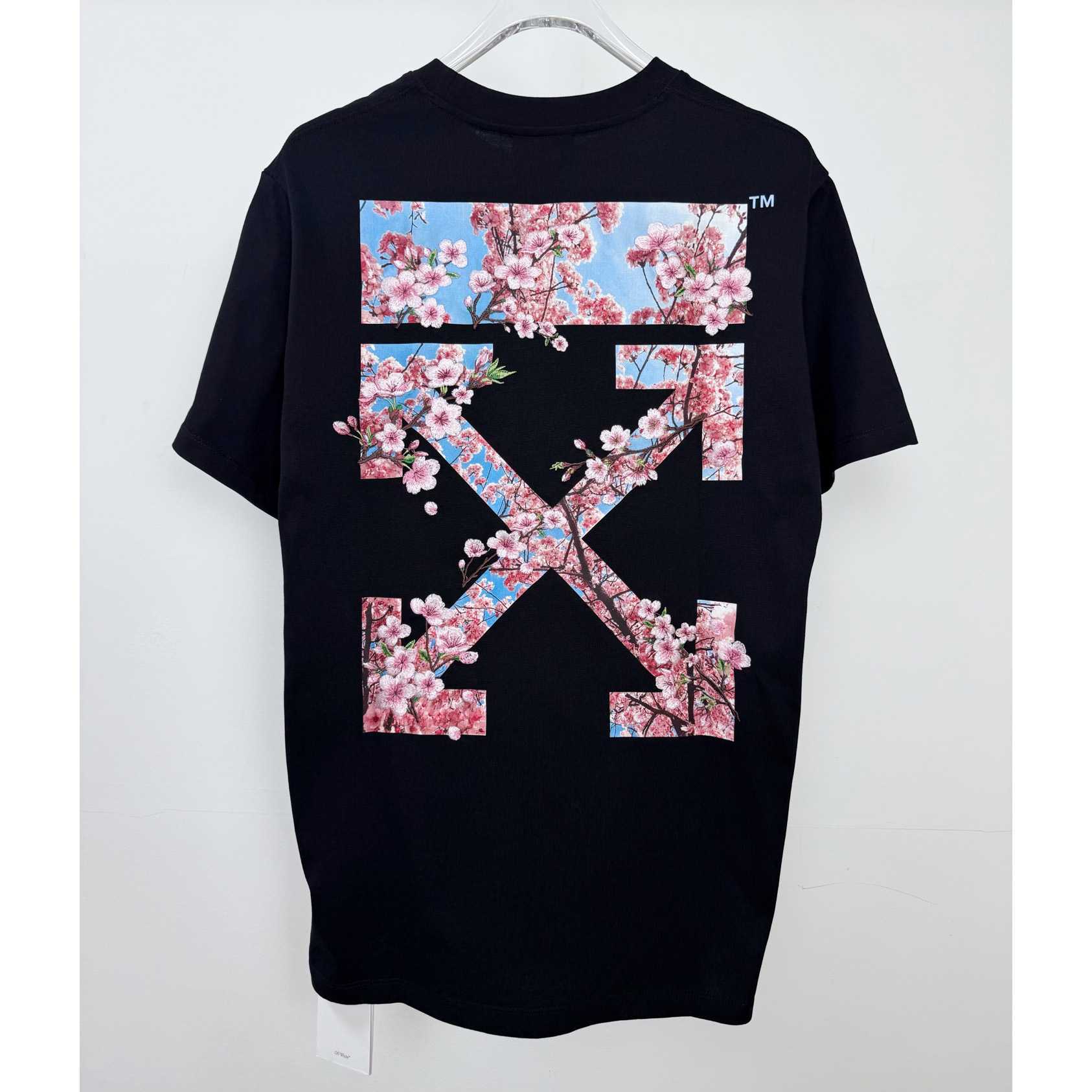 Off-White Embroidered Cherry Blossom Arrow Logo T-Shirt 'Black' - DesignerGu