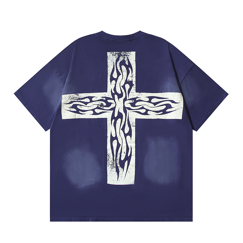 Hellstar Carry Your Cross T-Shirt Navy Blue - DesignerGu