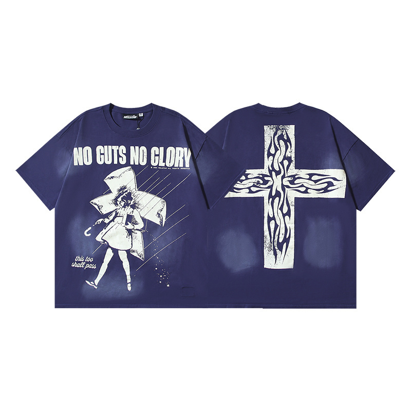 Hellstar Carry Your Cross T-Shirt Navy Blue - DesignerGu