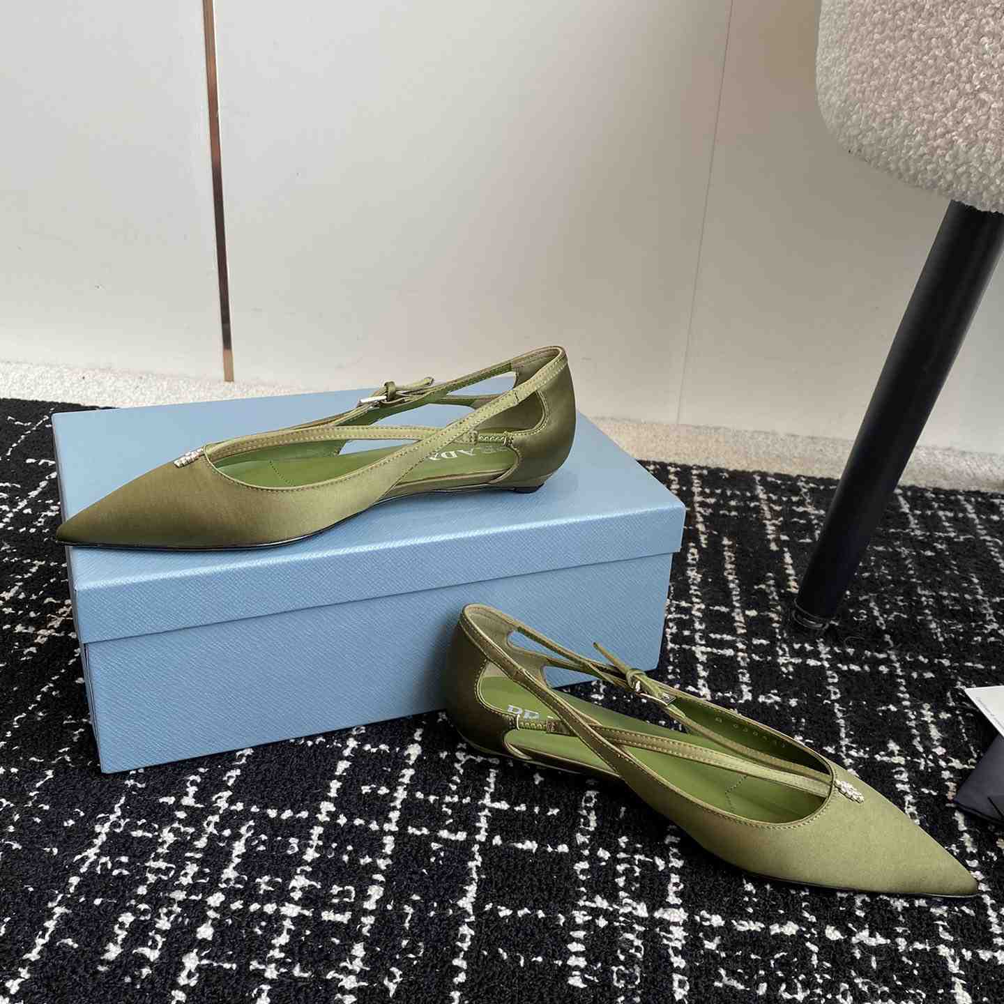 Prada Satin Crystal Embellishments Ballet Flats - DesignerGu