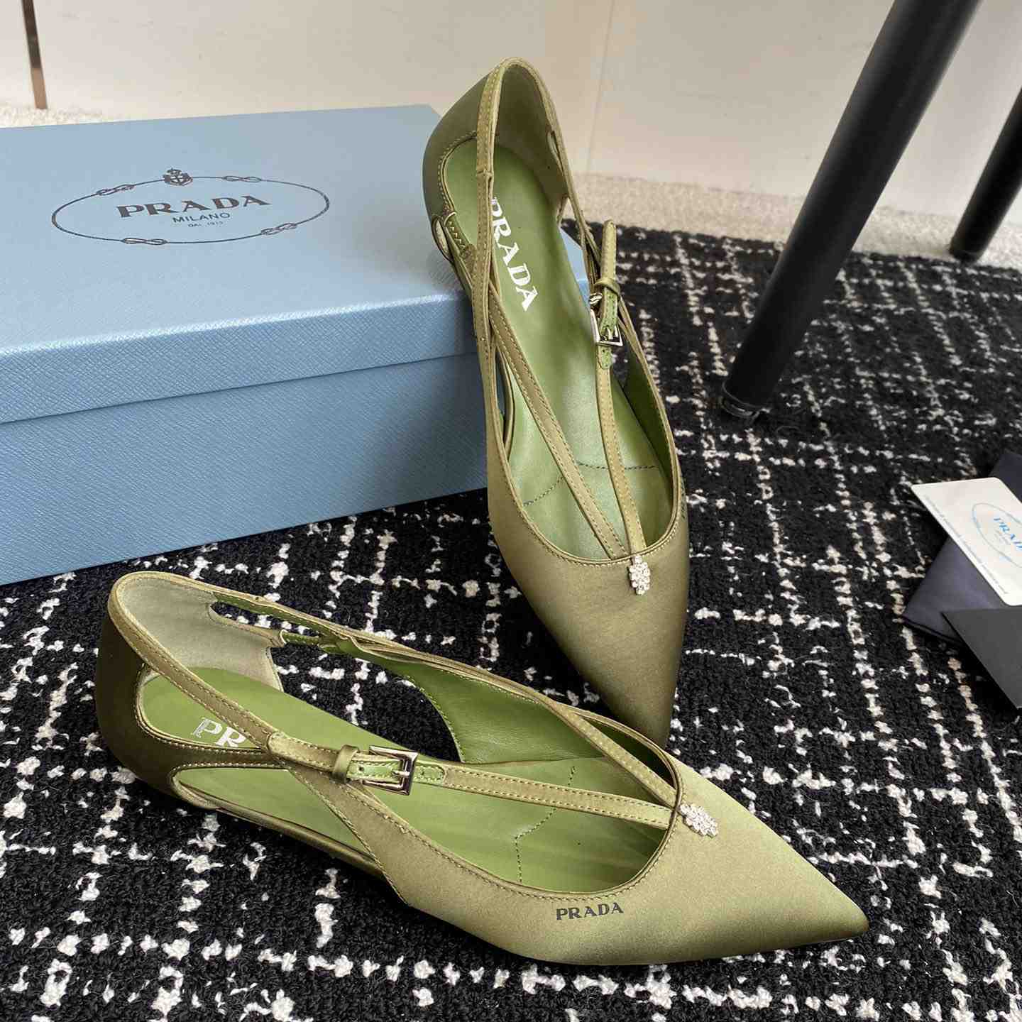 Prada Satin Crystal Embellishments Ballet Flats - DesignerGu