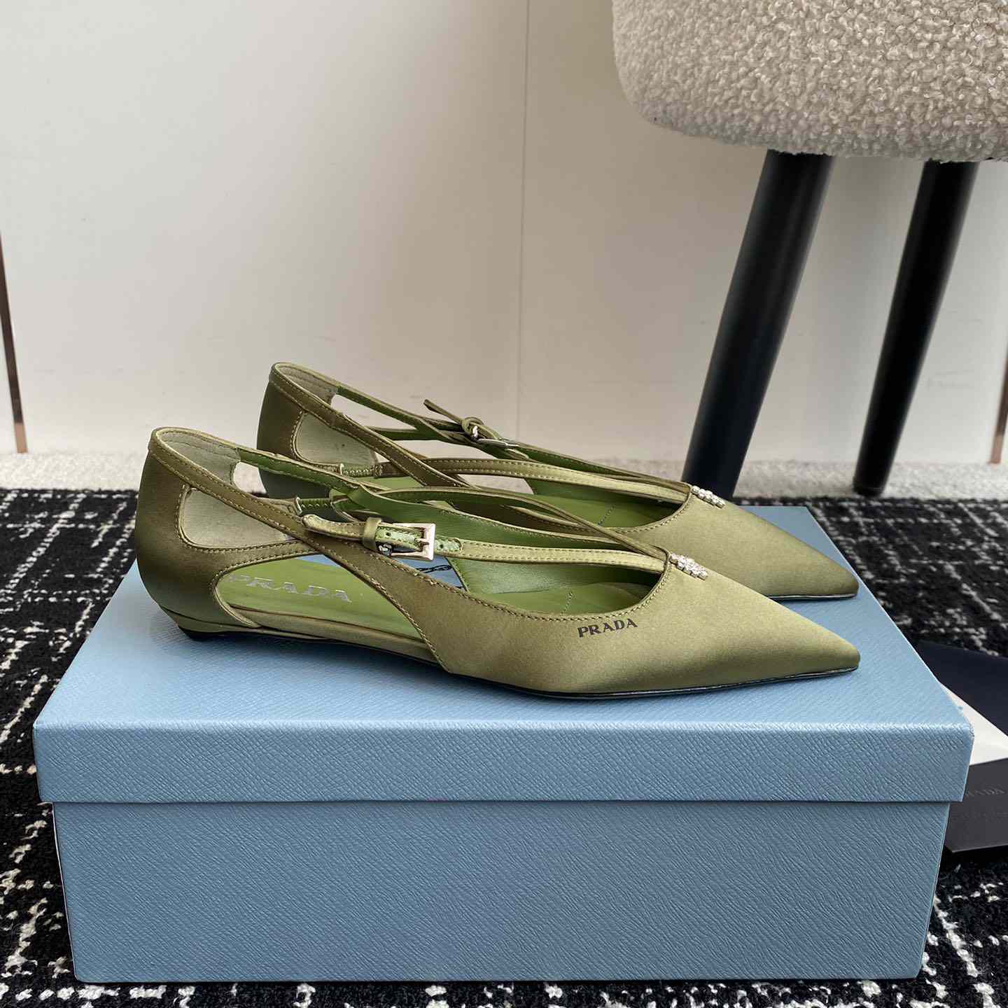 Prada Satin Crystal Embellishments Ballet Flats - DesignerGu