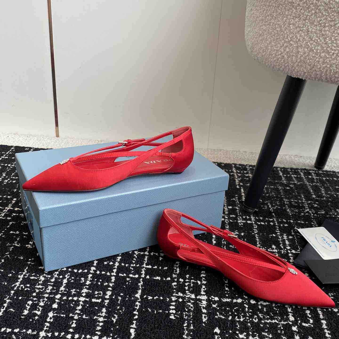 Prada Satin Crystal Embellishments Ballet Flats - DesignerGu
