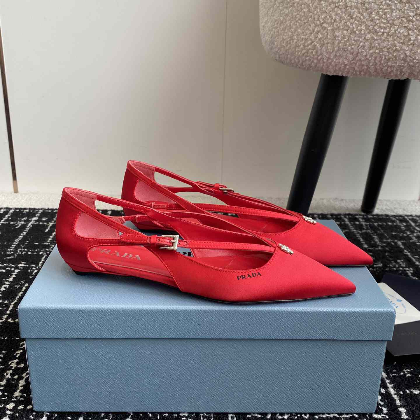 Prada Satin Crystal Embellishments Ballet Flats - DesignerGu