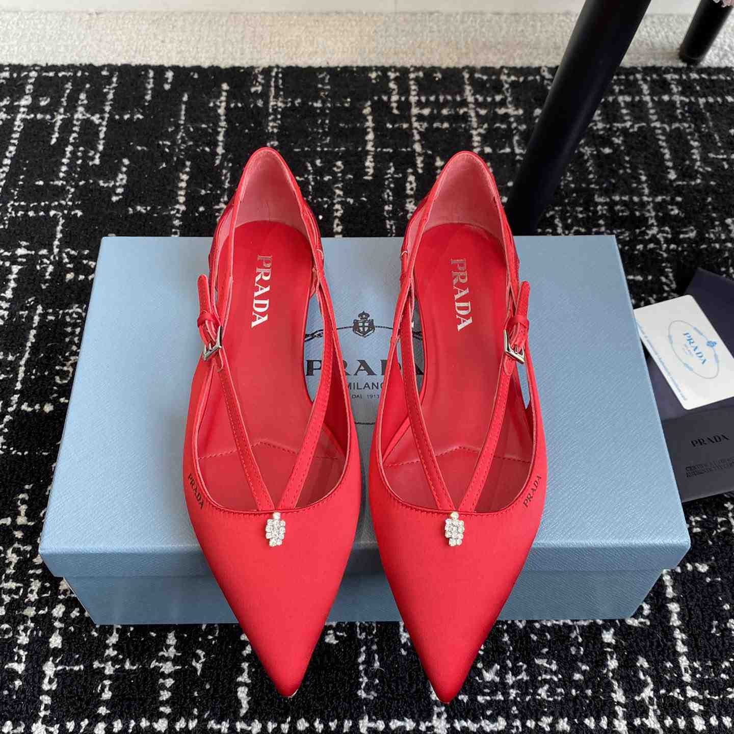 Prada Satin Crystal Embellishments Ballet Flats - DesignerGu