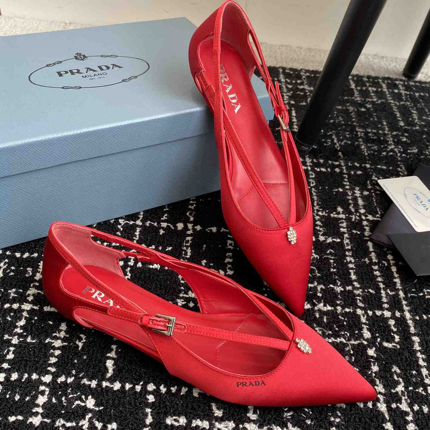 Prada Satin Crystal Embellishments Ballet Flats - DesignerGu