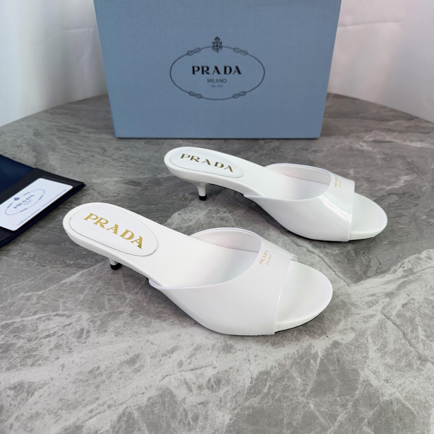Prada Patent Leather Kitten Heel Sandals - DesignerGu