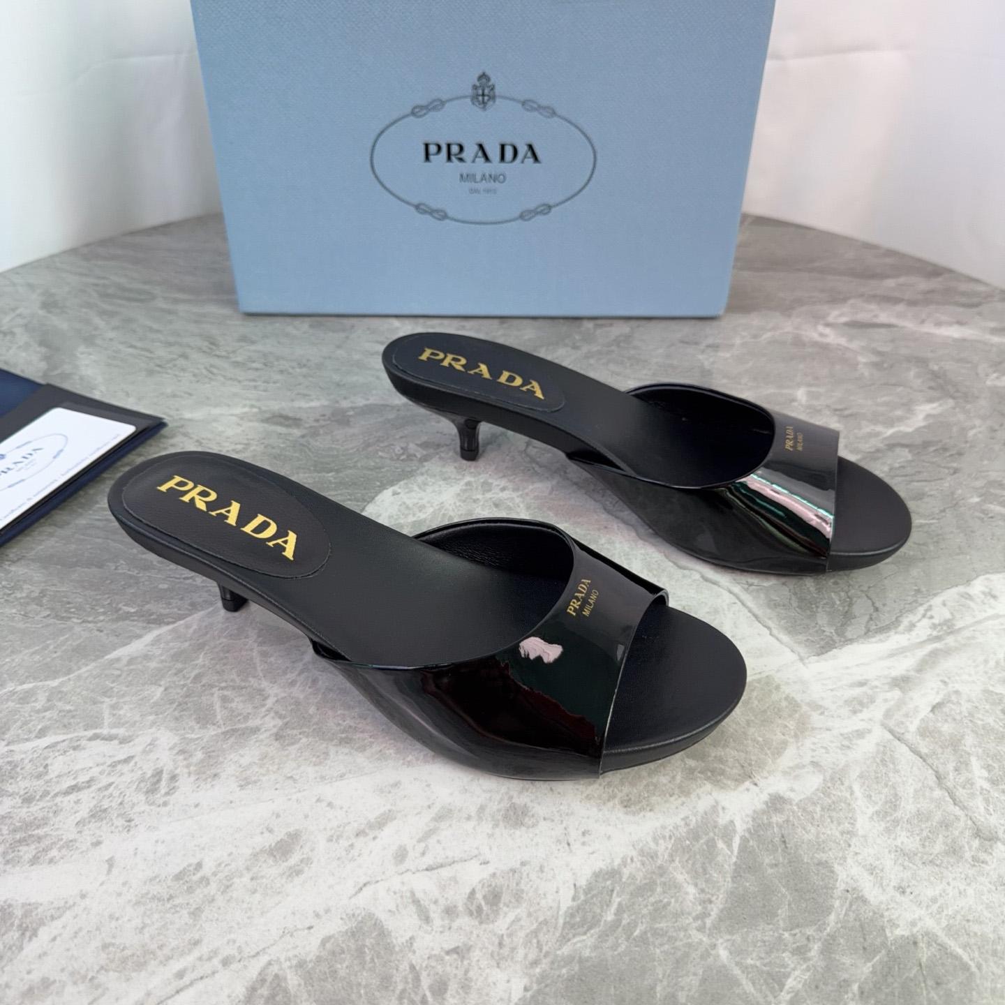 Prada Patent Leather Kitten Heel Sandals - DesignerGu